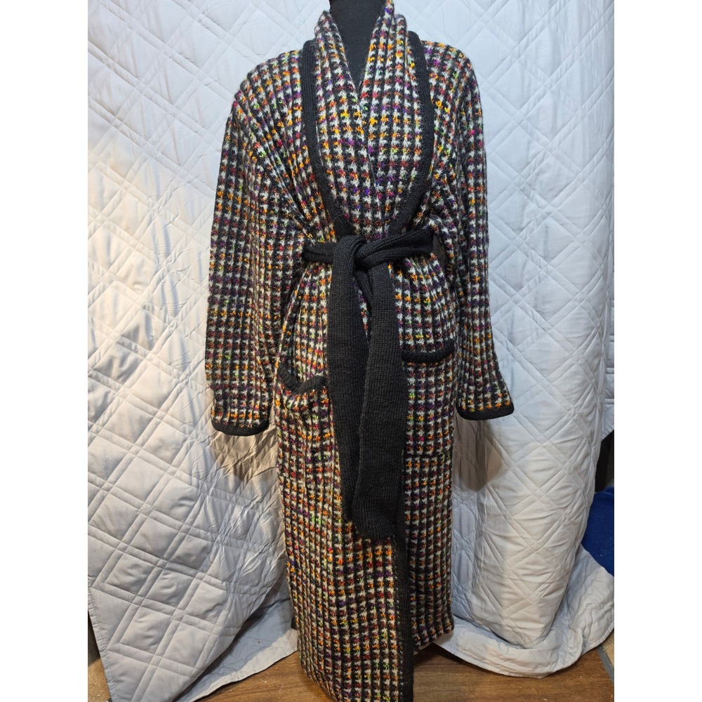 Vintage 1990 Diffusion Mohair Blend Duster Jacket Belted Multicolor Knit Medium